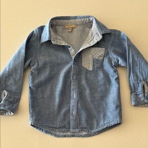 Grain de blé French designed denim -style Button-Down Shirt with Striped Trim